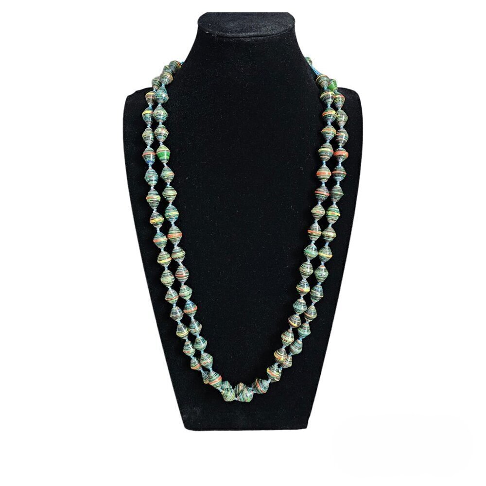 Vintage Magazine Paper African Multi Color Beaded Necklace